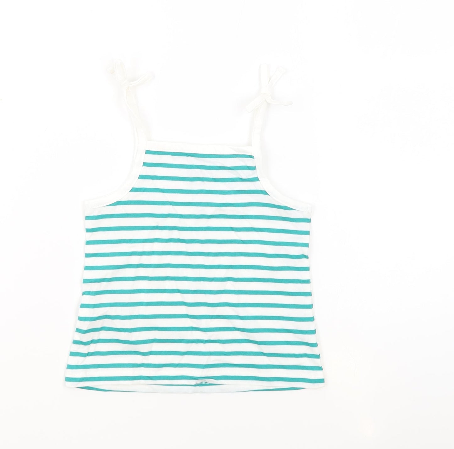 Marks and Spencer Girls White Striped 100% Cotton Basic Tank Size 2-3 Years Square Neck Pullover - Embroidered Heart