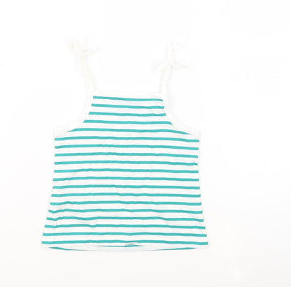 Marks and Spencer Girls White Striped 100% Cotton Basic Tank Size 2-3 Years Square Neck Pullover - Embroidered Heart