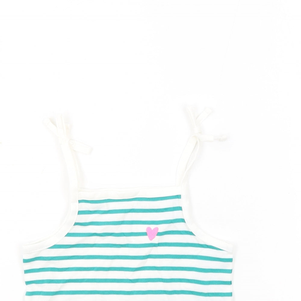 Marks and Spencer Girls White Striped 100% Cotton Basic Tank Size 2-3 Years Square Neck Pullover - Embroidered Heart