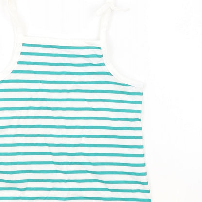 Marks and Spencer Girls White Striped 100% Cotton Basic Tank Size 2-3 Years Square Neck Pullover - Embroidered Heart