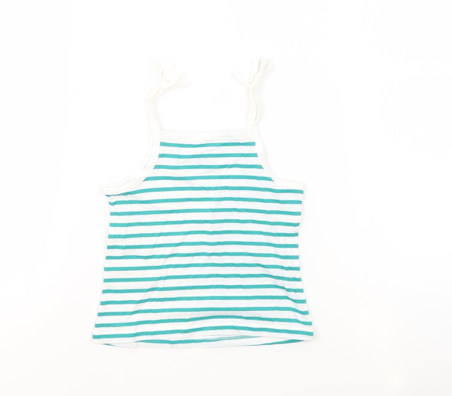 Marks and Spencer Girls White Striped 100% Cotton Basic Tank Size 2-3 Years Square Neck Pullover - Embroidered Heart