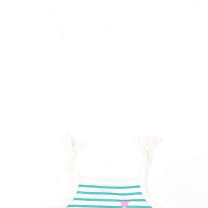 Marks and Spencer Girls White Striped 100% Cotton Basic Tank Size 2-3 Years Square Neck Pullover - Embroidered Heart