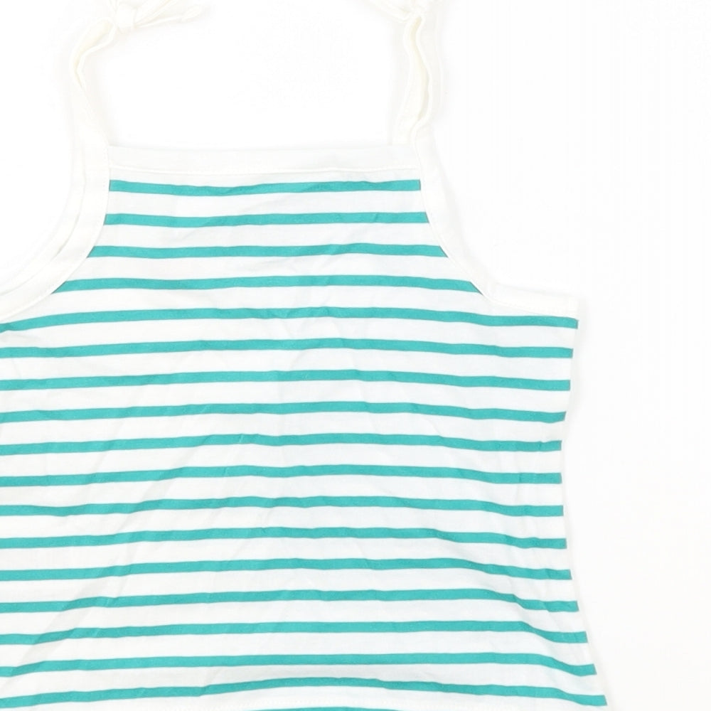 Marks and Spencer Girls White Striped 100% Cotton Basic Tank Size 2-3 Years Square Neck Pullover - Embroidered Heart