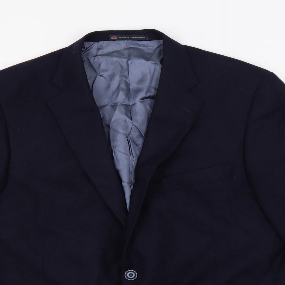 Hart Schaffner Marx Mens Blue Polyester Jacket Blazer Size 44 Regular