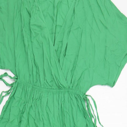 Marks and Spencer Womens Green Viscose A-Line Size 8 V-Neck Pullover - Tie Side
