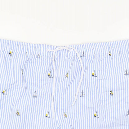 Marks and Spencer Mens Blue Striped Polyester Bermuda Shorts Size 3XL L6 in Regular Drawstring - Swim Shorts