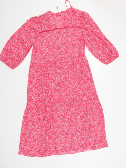 Marks and Spencer Womens Pink Floral Polyester A-Line Size 8 V-Neck Pullover - Sheer