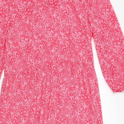 Marks and Spencer Womens Pink Floral Polyester A-Line Size 8 V-Neck Pullover - Sheer