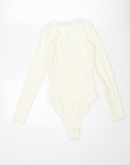 Zara Womens Ivory Polyester Bodysuit One-Piece Size S Snap - Ribbed