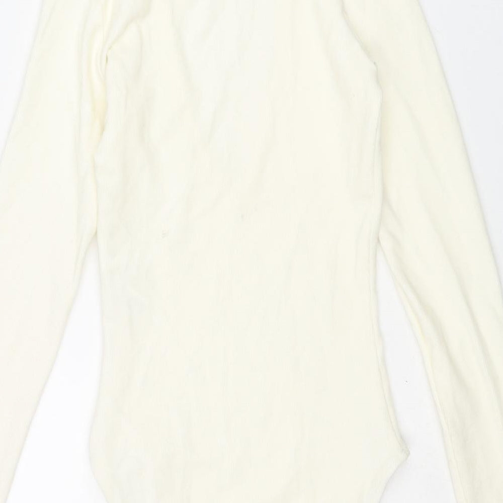 Zara Womens Ivory Polyester Bodysuit One-Piece Size S Snap - Ribbed