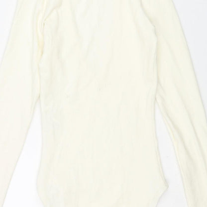 Zara Womens Ivory Polyester Bodysuit One-Piece Size S Snap - Ribbed