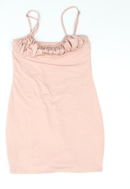 Oh Polly Womens Pink Polyester Mini Size 10 Scoop Neck Pullover - Rouched