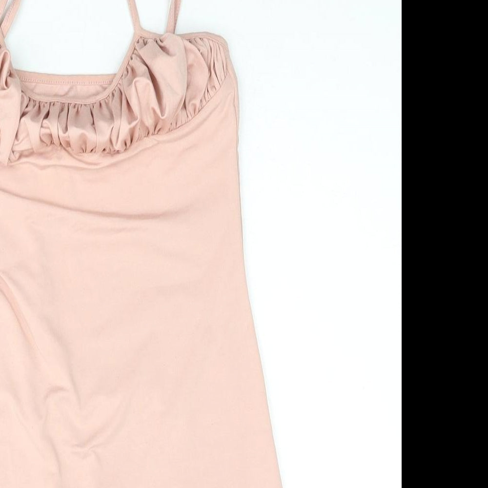 Oh Polly Womens Pink Polyester Mini Size 10 Scoop Neck Pullover - Rouched