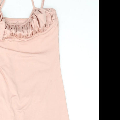 Oh Polly Womens Pink Polyester Mini Size 10 Scoop Neck Pullover - Rouched