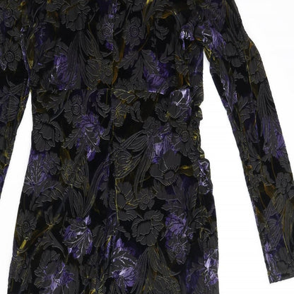 Classic Womens Multicoloured Floral Polyester Pencil Dress Size 10 Round Neck Zip - Velvet Detail Rouched