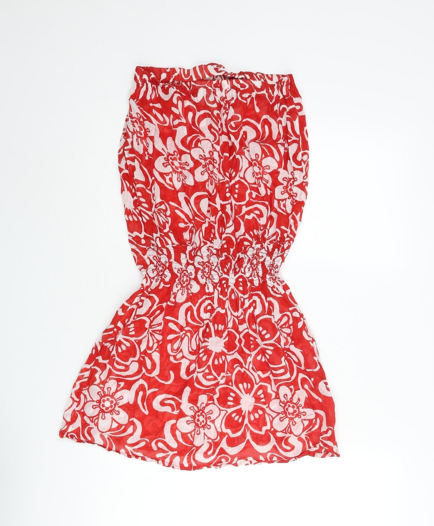 New Look Womens Red Floral Cotton Cover Up Size 8 - Bow