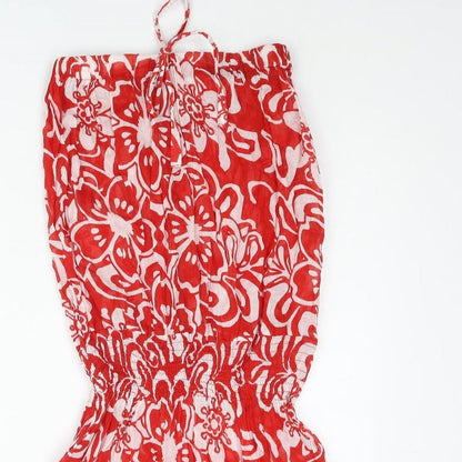 New Look Womens Red Floral Cotton Cover Up Size 8 - Bow