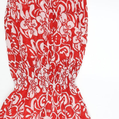 New Look Womens Red Floral Cotton Cover Up Size 8 - Bow