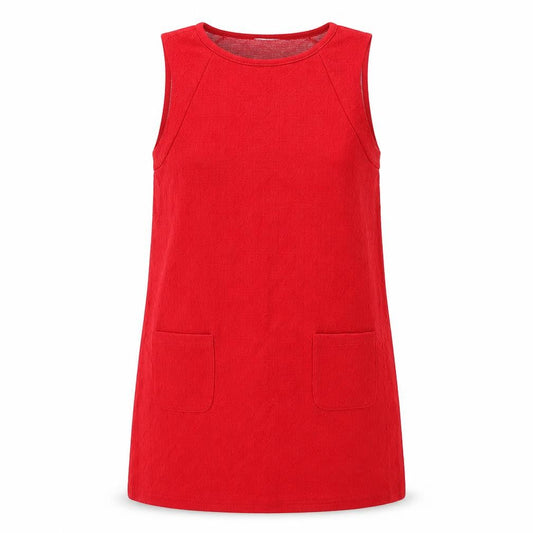 Front view of Cooperative women’s red acrylic shift, size S, round neck pullover - textured