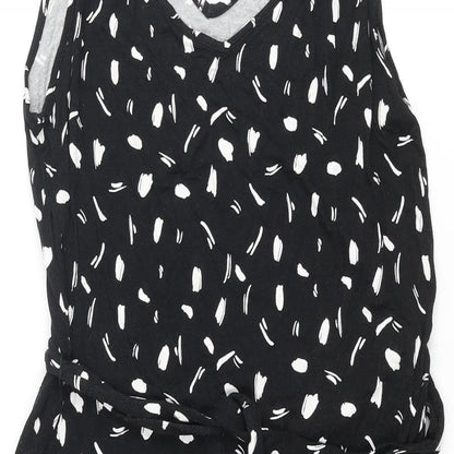 M&Co Womens Black Geometric Viscose Shift Size 10 V-Neck Pullover - Belted