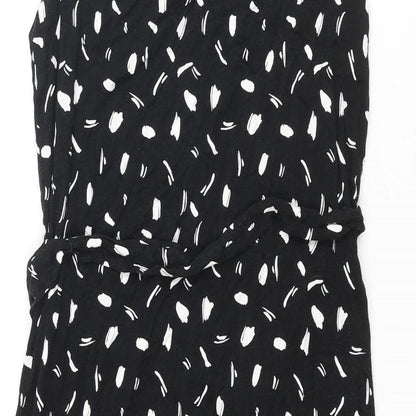 M&Co Womens Black Geometric Viscose Shift Size 10 V-Neck Pullover - Belted