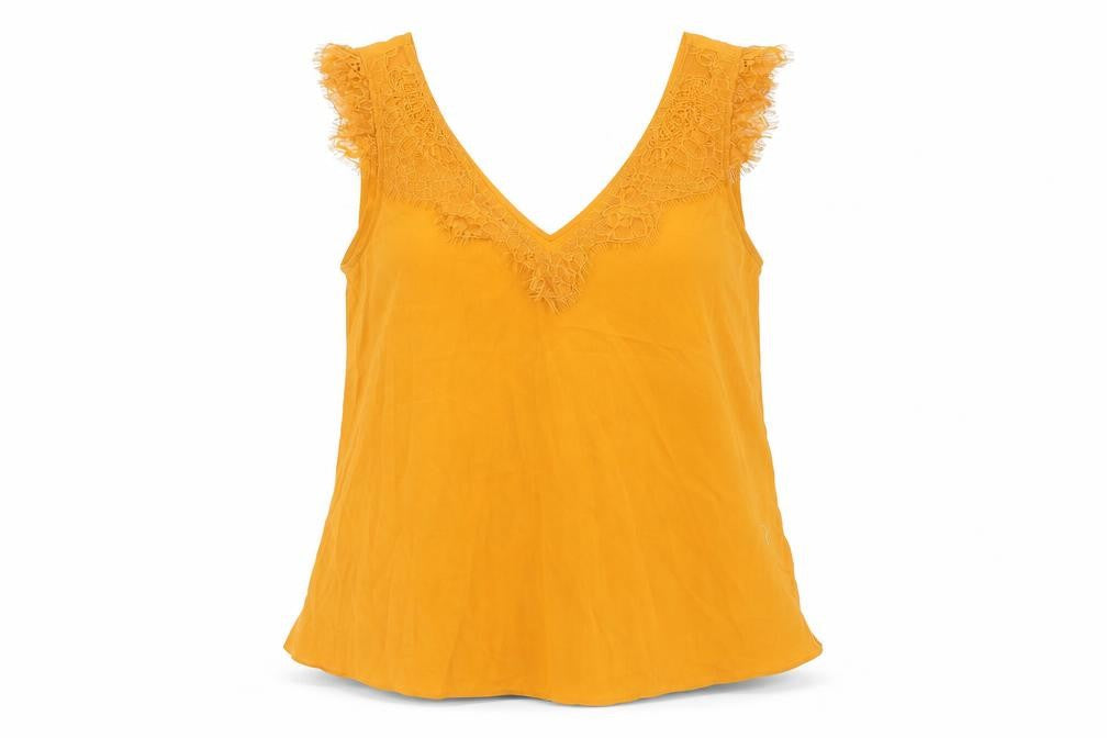 French Connection Womens Yellow Polyester Camisole Blouse Size S V-Neck - Lace Detail