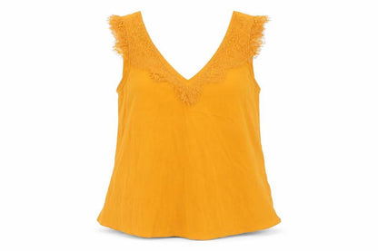 French Connection Womens Yellow Polyester Camisole Blouse Size S V-Neck - Lace Detail