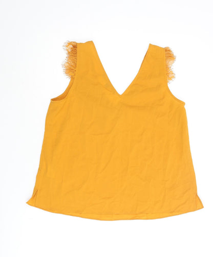 French Connection Womens Yellow Polyester Camisole Blouse Size S V-Neck - Lace Detail