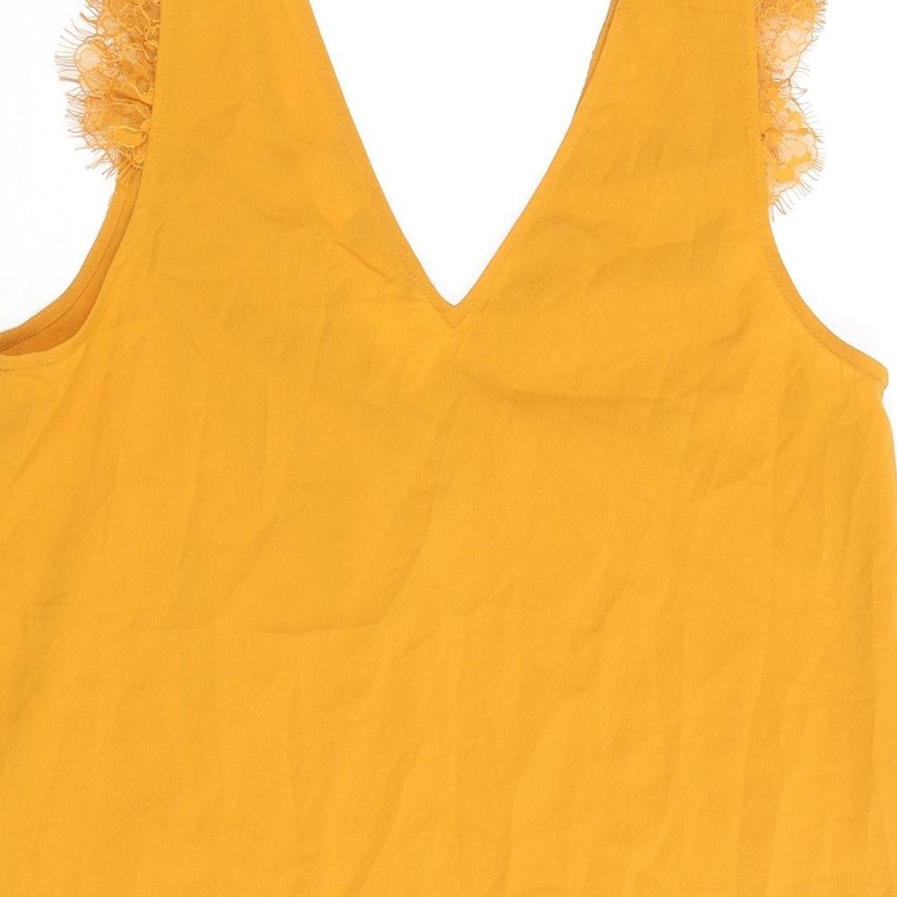 French Connection Womens Yellow Polyester Camisole Blouse Size S V-Neck - Lace Detail