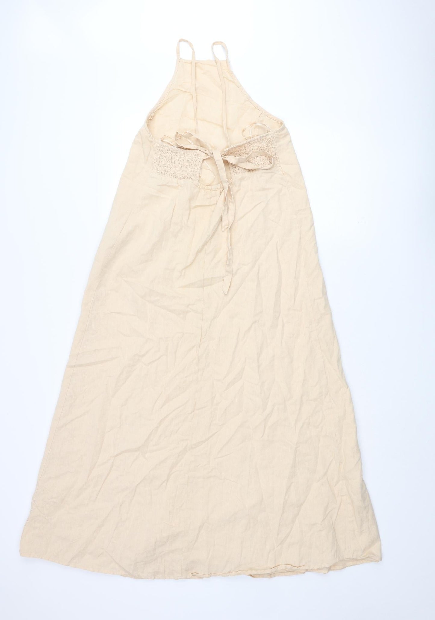 Zara Womens Pink Cotton Shift Size S Square Neck Tie - Embroidered Detail