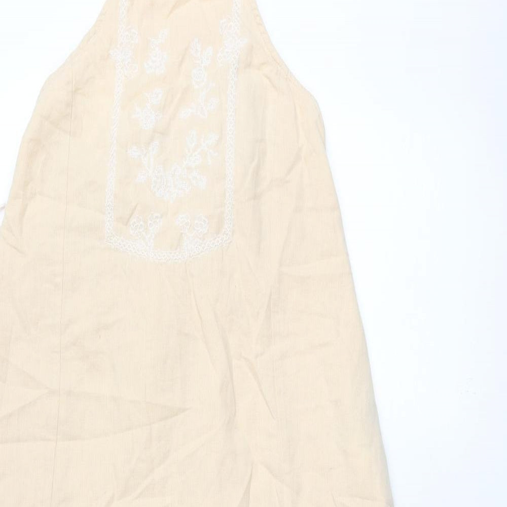 Zara Womens Pink Cotton Shift Size S Square Neck Tie - Embroidered Detail