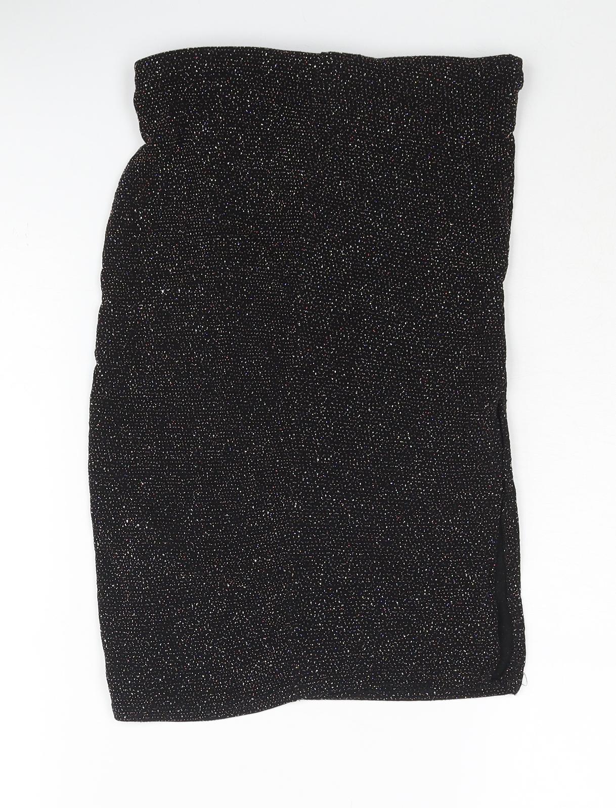 New Look Womens Black Nylon Straight & Pencil Skirt Size 8 - Glitter Side Slit