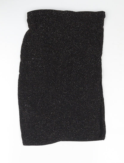 New Look Womens Black Nylon Straight & Pencil Skirt Size 8 - Glitter Side Slit