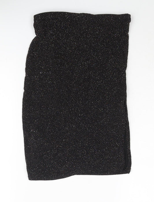 New Look Womens Black Nylon Straight & Pencil Skirt Size 8 - Glitter Side Slit