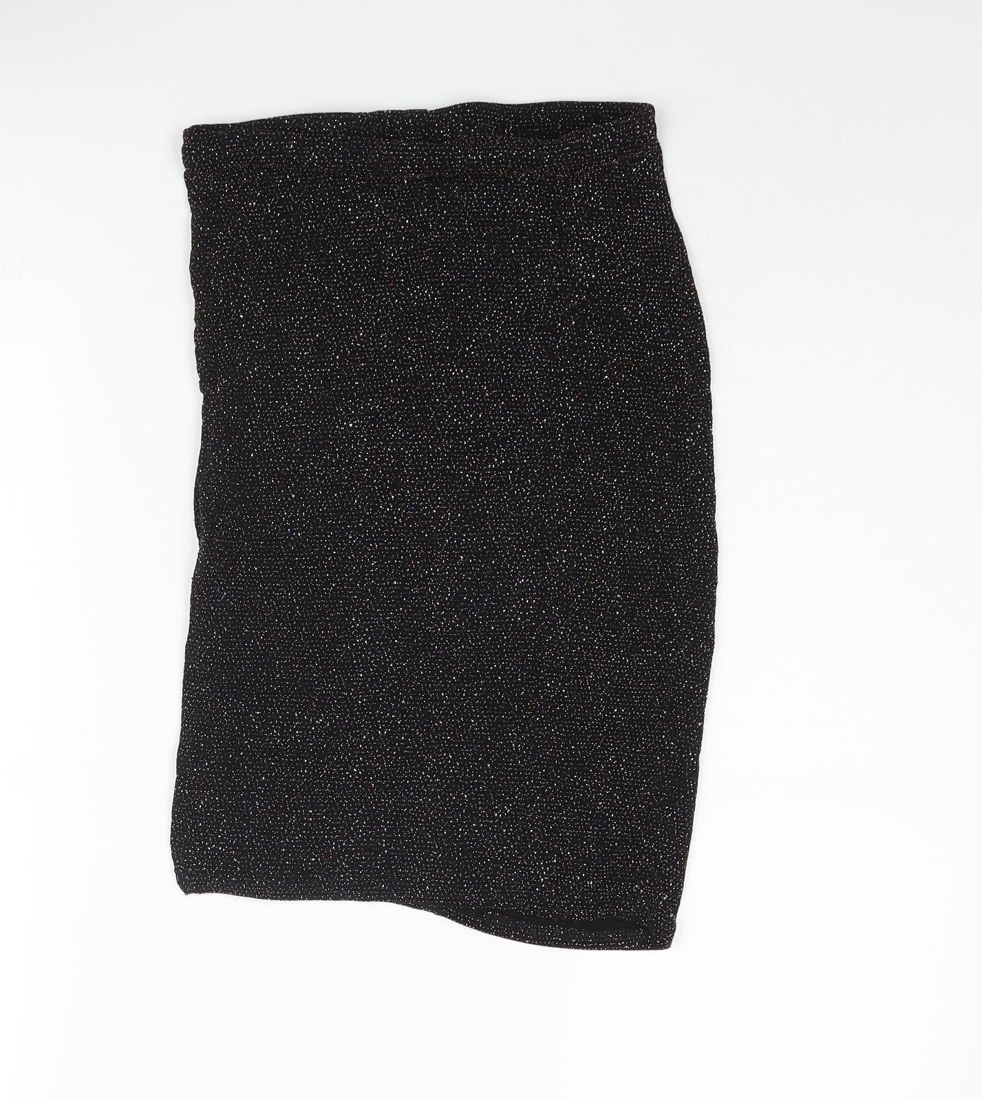 New Look Womens Black Nylon Straight & Pencil Skirt Size 8 - Glitter Side Slit