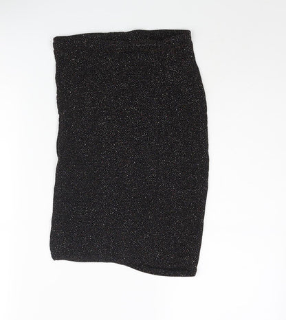 New Look Womens Black Nylon Straight & Pencil Skirt Size 8 - Glitter Side Slit