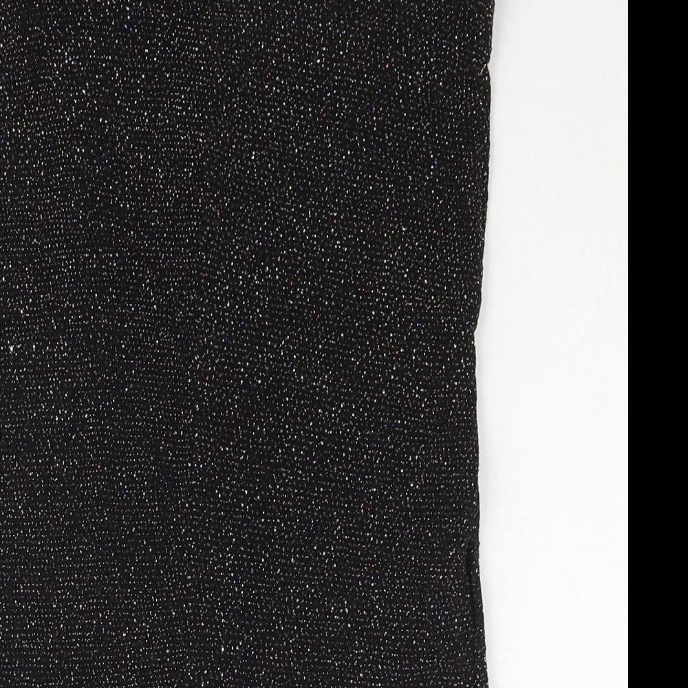 New Look Womens Black Nylon Straight & Pencil Skirt Size 8 - Glitter Side Slit