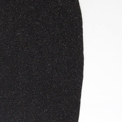 New Look Womens Black Nylon Straight & Pencil Skirt Size 8 - Glitter Side Slit