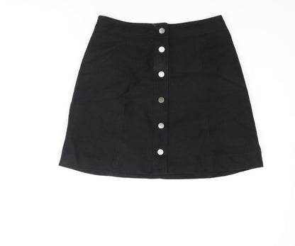 Divided by H&M Womens Black Polyester A-Line Skirt Size 6 Snap