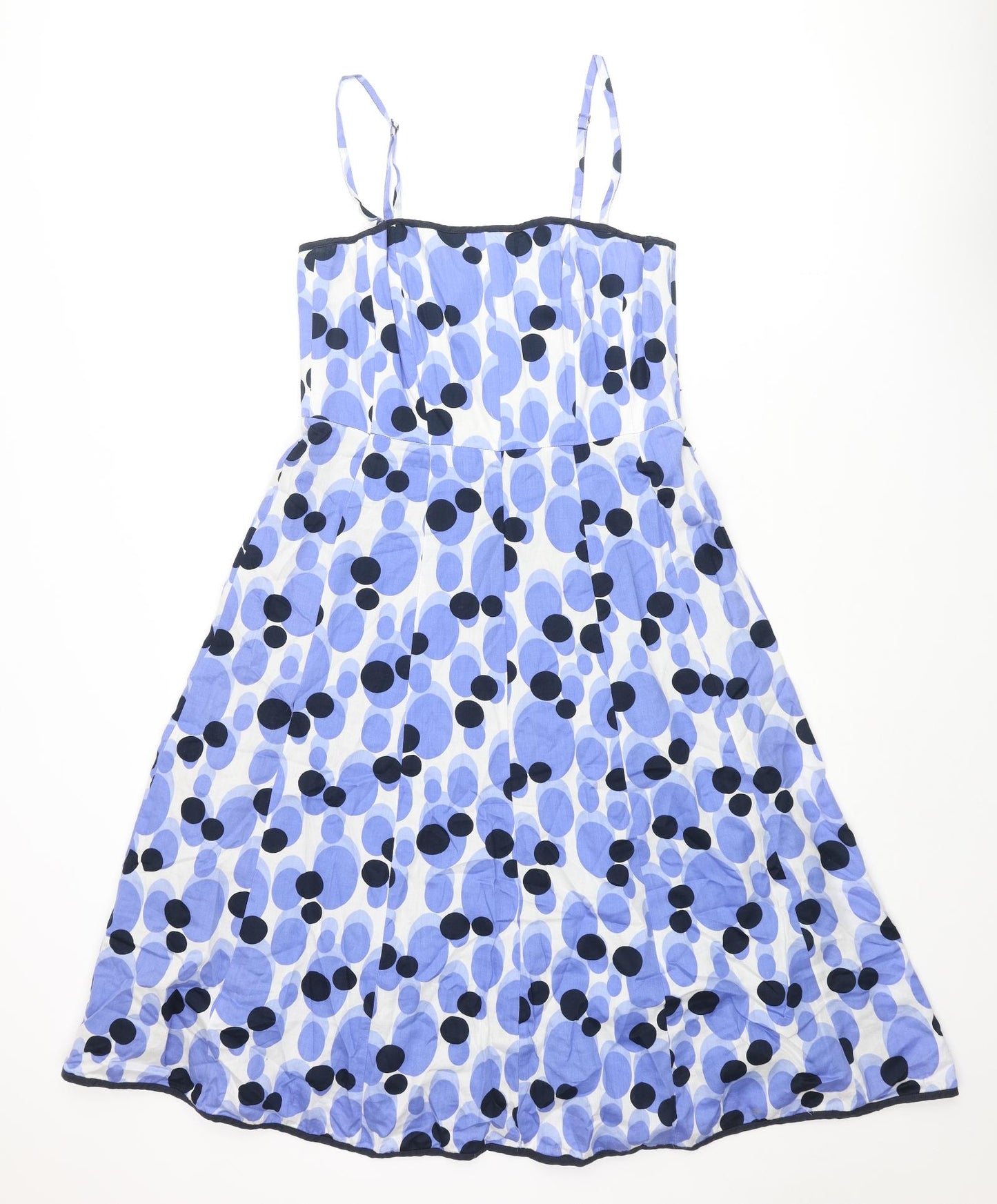 Kaliko Womens Blue Geometric Cotton Fit & Flare Size 14 Square Neck Zip - Spotted Pattern