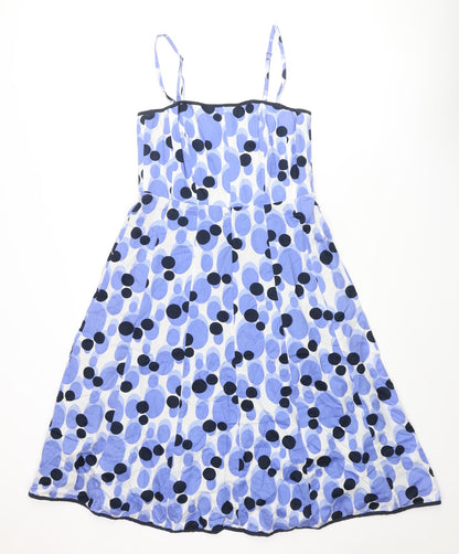 Kaliko Womens Blue Geometric Cotton Fit & Flare Size 14 Square Neck Zip - Spotted Pattern
