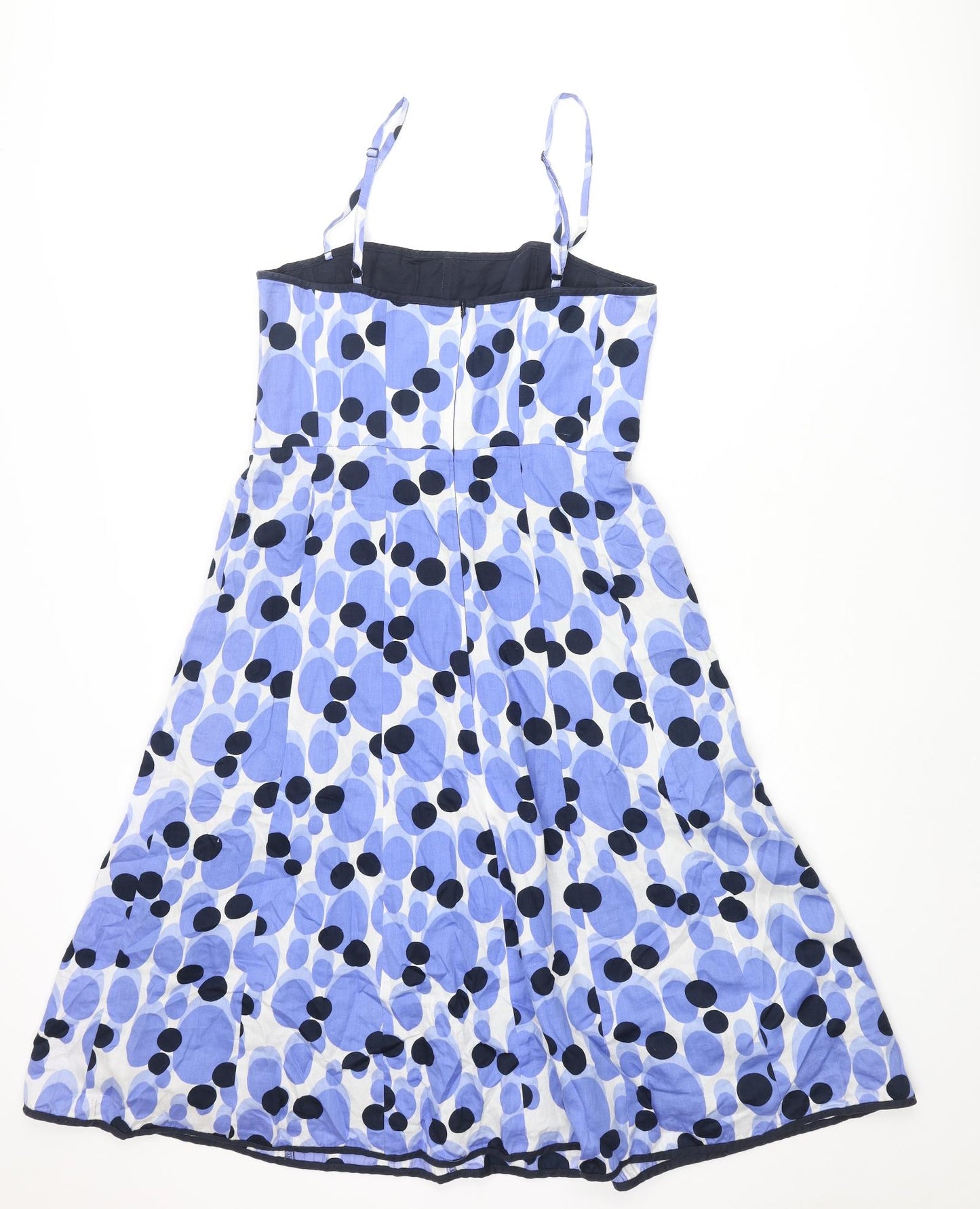Kaliko Womens Blue Geometric Cotton Fit & Flare Size 14 Square Neck Zip - Spotted Pattern