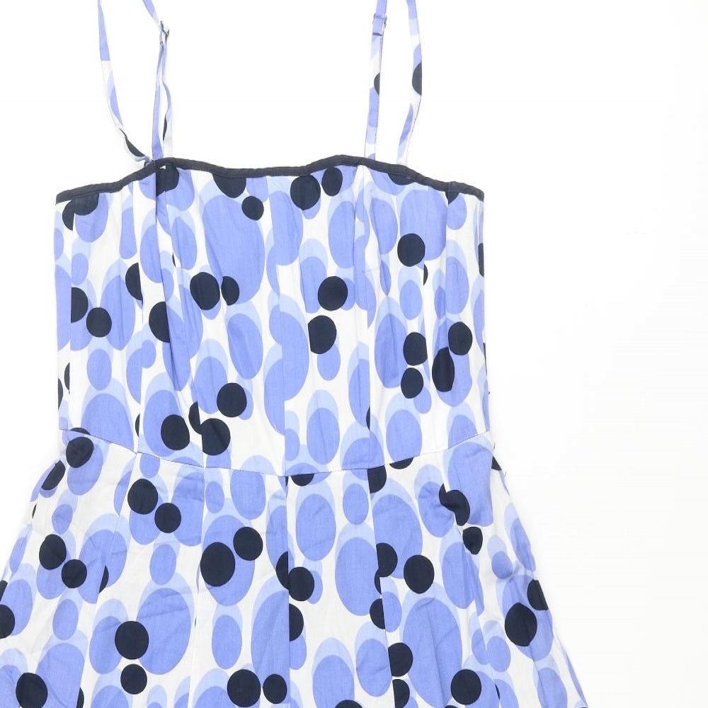 Kaliko Womens Blue Geometric Cotton Fit & Flare Size 14 Square Neck Zip - Spotted Pattern