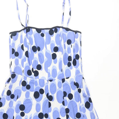 Kaliko Womens Blue Geometric Cotton Fit & Flare Size 14 Square Neck Zip - Spotted Pattern