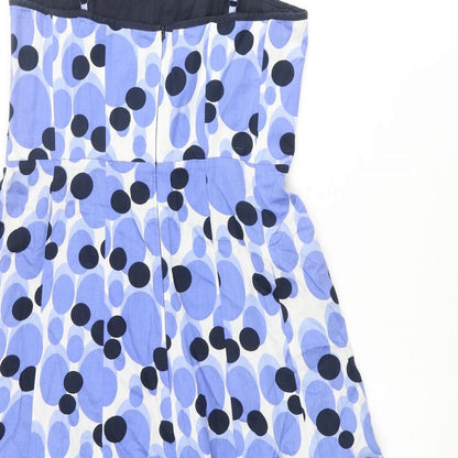 Kaliko Womens Blue Geometric Cotton Fit & Flare Size 14 Square Neck Zip - Spotted Pattern