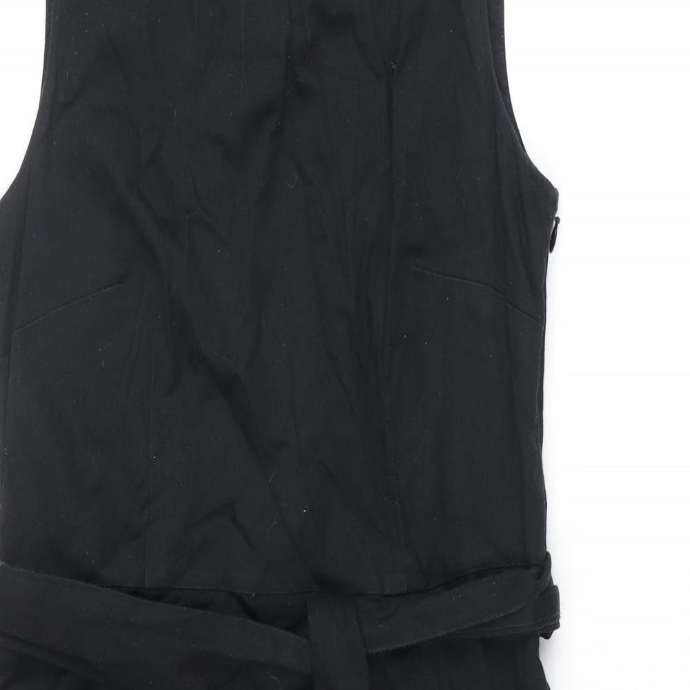 Monsoon Womens Black Cotton Pencil Dress Size 10 Round Neck Zip - Floral Embroidery Belted