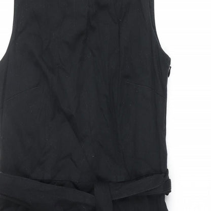 Monsoon Womens Black Cotton Pencil Dress Size 10 Round Neck Zip - Floral Embroidery Belted