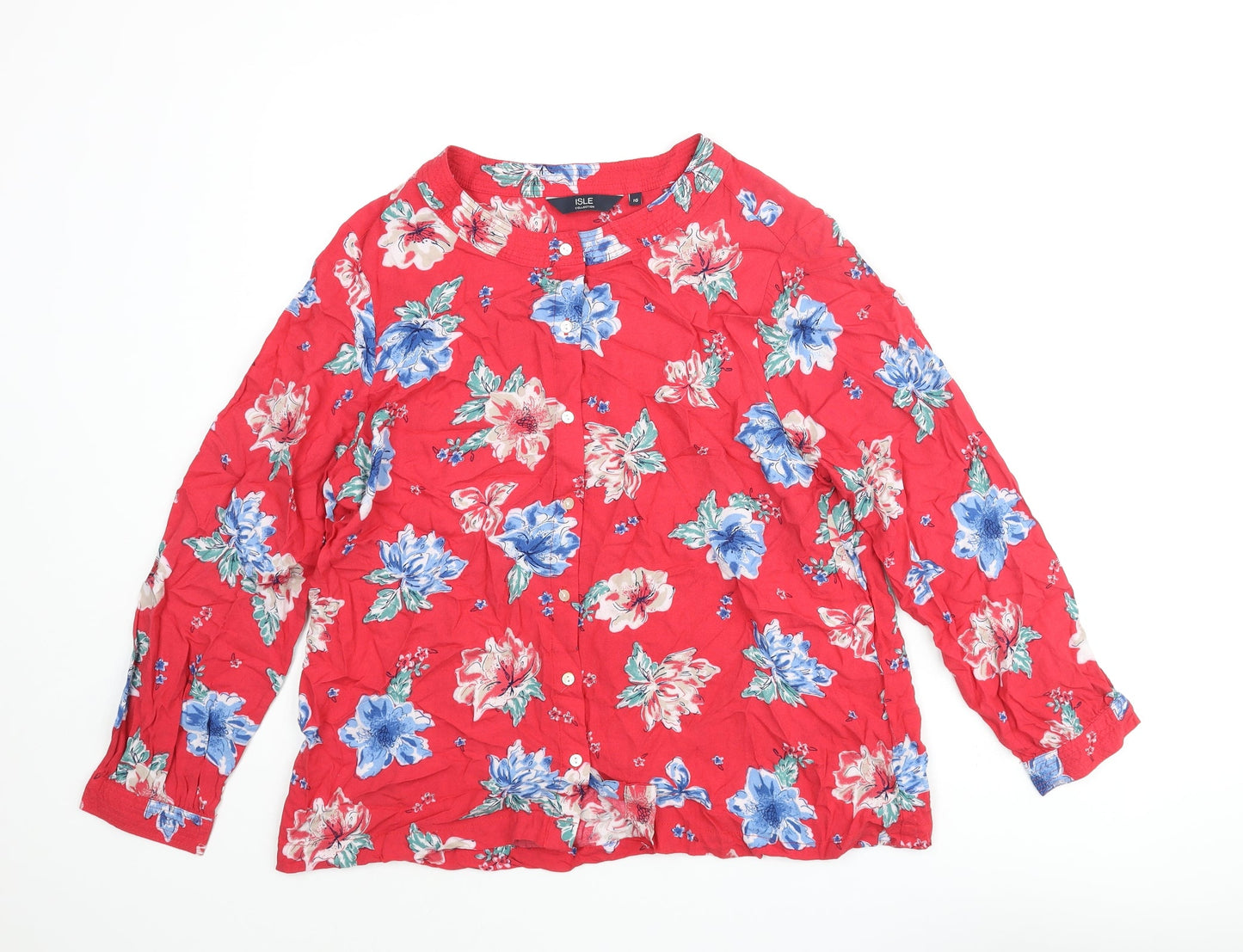 EWM Womens Red Floral Viscose Basic Blouse Size 16 Round Neck