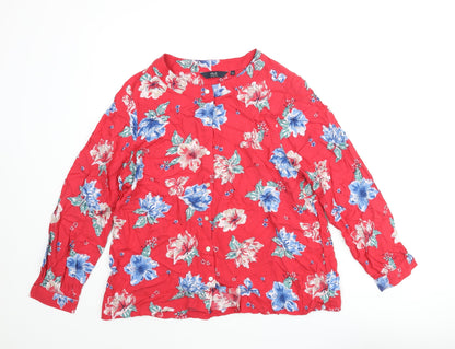EWM Womens Red Floral Viscose Basic Blouse Size 16 Round Neck