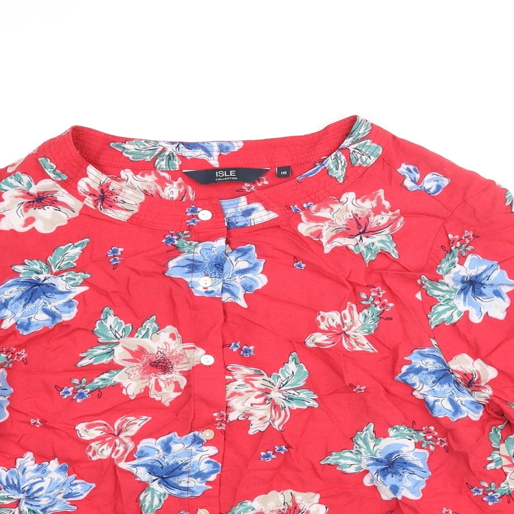 EWM Womens Red Floral Viscose Basic Blouse Size 16 Round Neck